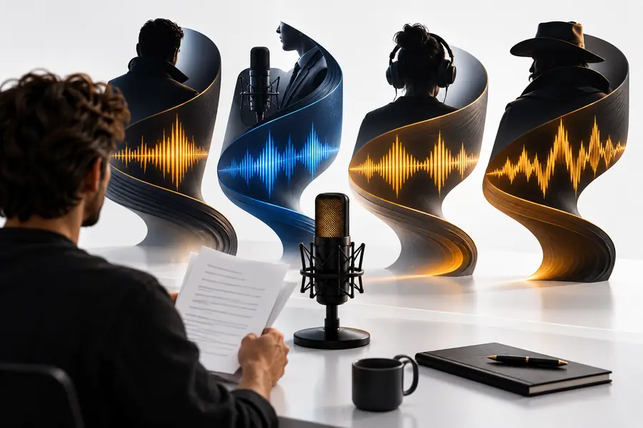 Voice studio preview showing a prepared spoken-content workflow